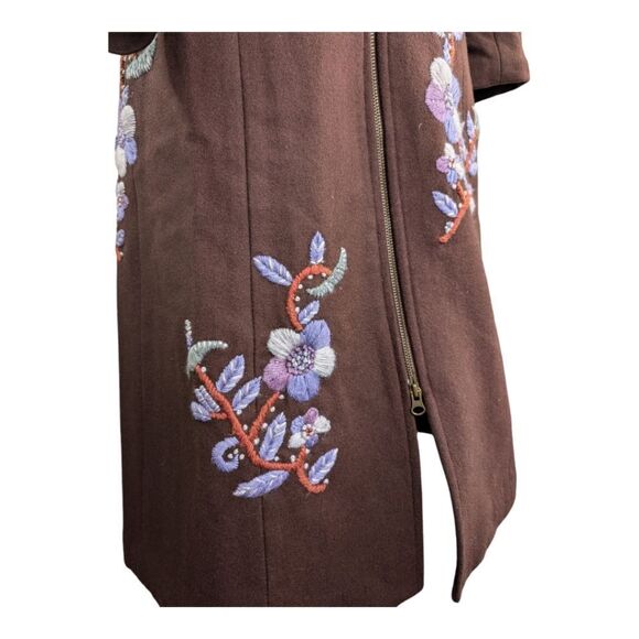 Miu Miu mocha brown authentic longline zipup floral embroidered wool coat eu36 - Picture 6 of 17